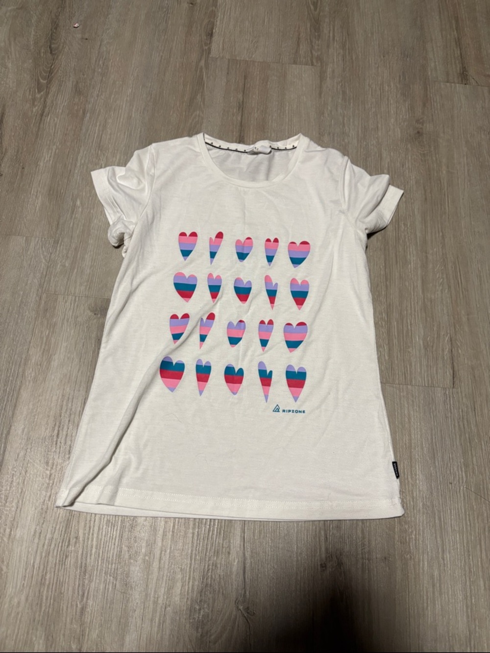 Girls' White Short Sleeve Tee with Pink & Blue Heart Print - Ripzone